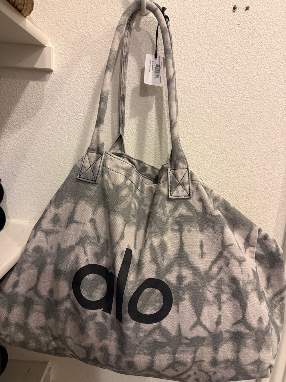 ALO Yoga Gray and White Tie-Dye Canvas Tote
